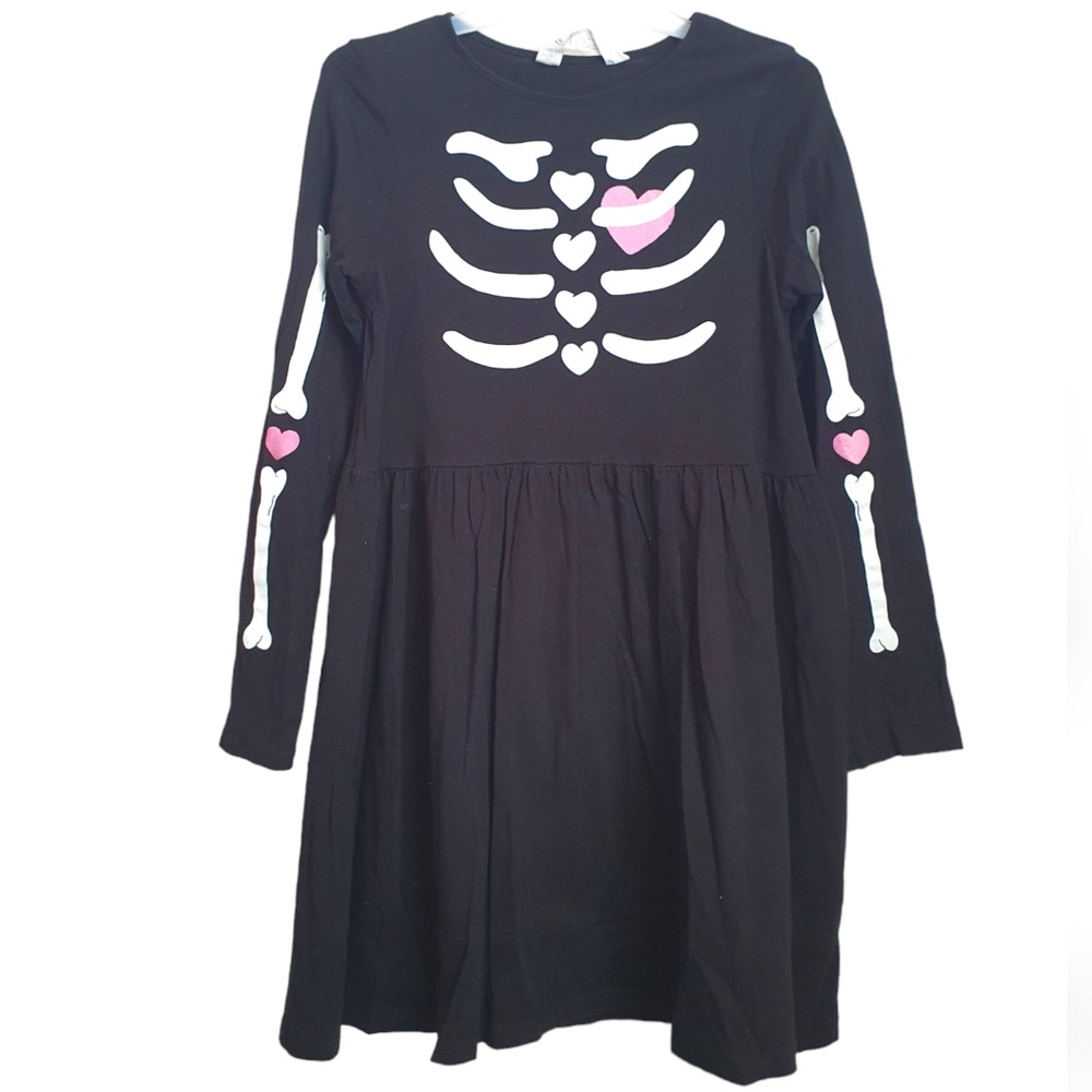 H&M Girl's Skeleton Bones Heart Halloween Dress Size 8-10 Y